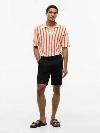 Classic Fit Stripe Open-Knit Polo