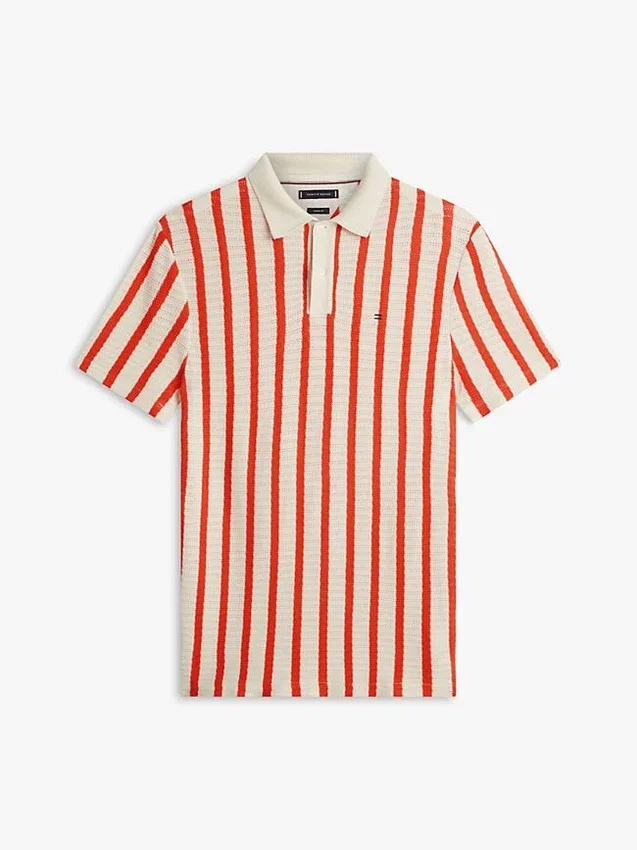 Classic Fit Stripe Open-Knit Polo Classic Fit Stripe Open-Knit Polo