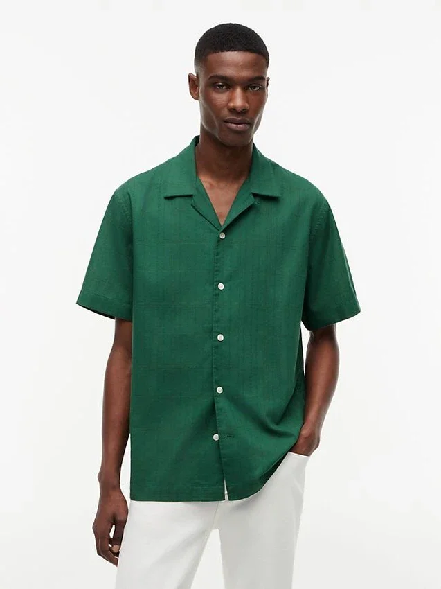 Classic Fit Windowpane Dobby Camp Shirt Classic Fit Windowpane Dobby Camp Shirt