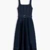 Contrast Stitch Belted Midi Dress