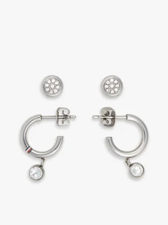 Crystal Accent Hoop & Stud Earring Set