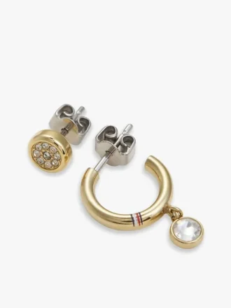 Crystal Accent Hoop & Stud Earring Set