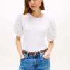 Embroidered Eyelet Mixed-Media Top