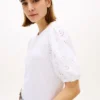 Embroidered Eyelet Mixed-Media Top