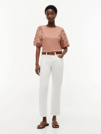 Embroidered Eyelet Mixed-Media Top