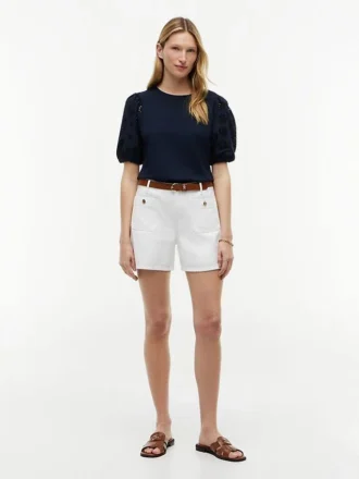 Embroidered Eyelet Mixed-Media Top