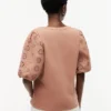 Embroidered Eyelet Mixed-Media Top