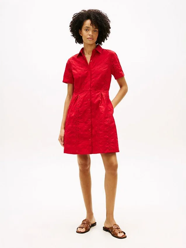 Embroidered Eyelet Poplin Shirtdress Embroidered Eyelet Poplin Shirtdress