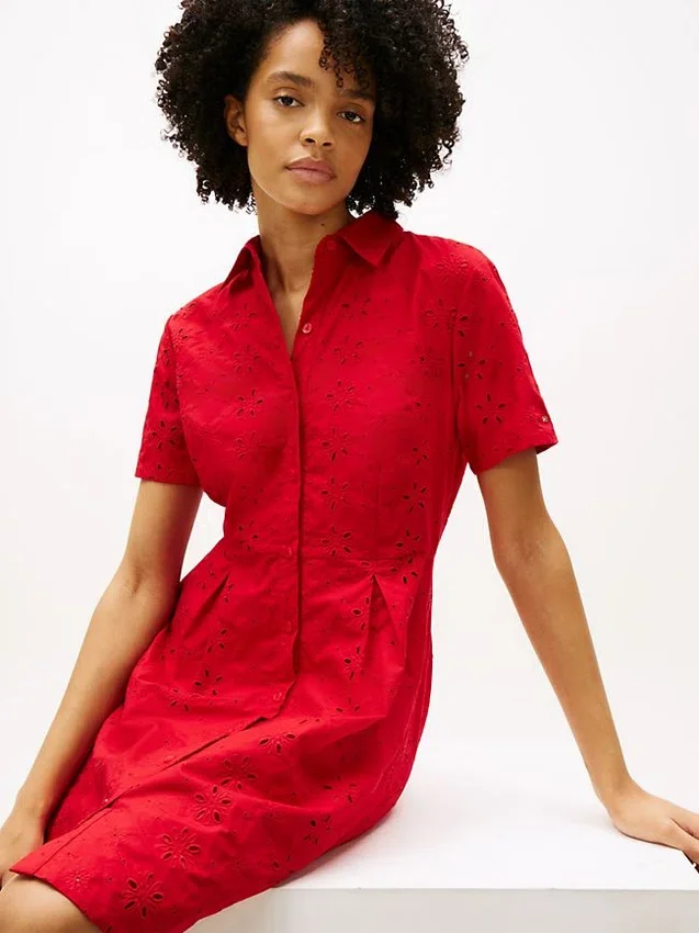 Embroidered Eyelet Poplin Shirtdress Embroidered Eyelet Poplin Shirtdress