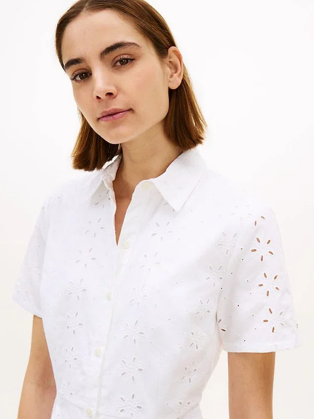 Embroidered Eyelet Poplin Shirtdress Embroidered Eyelet Poplin Shirtdress
