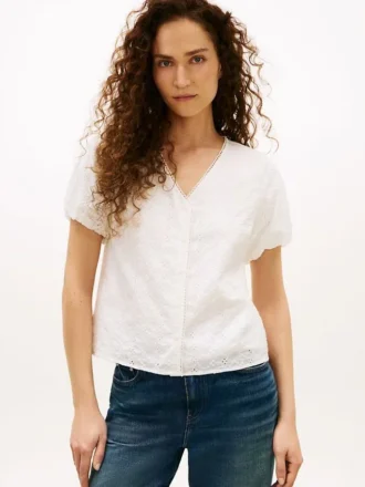 Embroidered Eyelet V-Neck Shirt