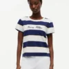 Embroidered Script Logo Striped T-Shirt