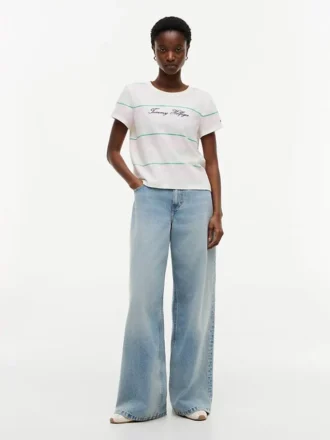 Embroidered Script Logo Striped T-Shirt