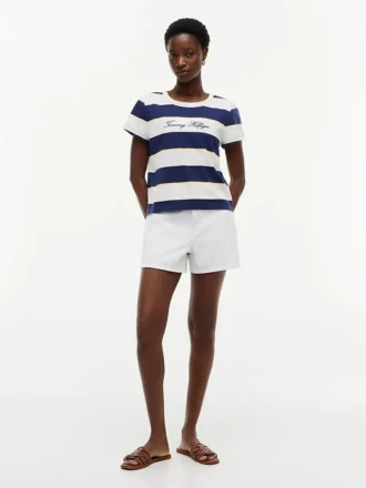 Embroidered Script Logo Striped T-Shirt