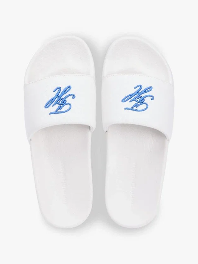 Embroidered Script Monogram Pool Slide Embroidered Script Monogram Pool Slide