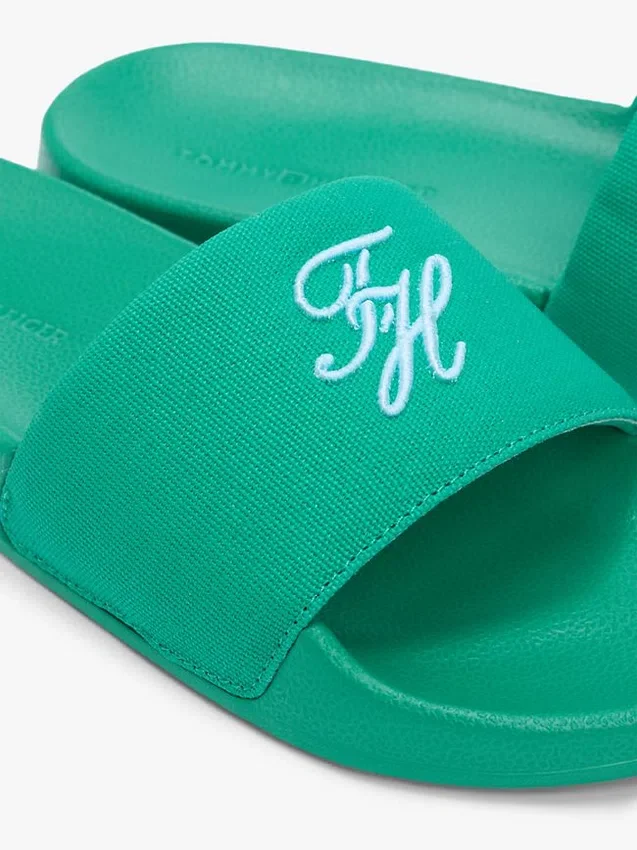 Embroidered Script Monogram Pool Slide Embroidered Script Monogram Pool Slide