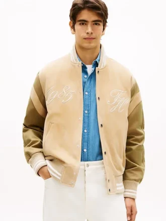 Embroidered Suede Varsity Jacket