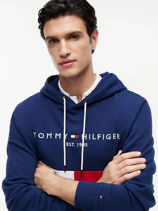 Embroidered Tommy Logo Colorblock Hoodie Embroidered Tommy Logo Colorblock Hoodie