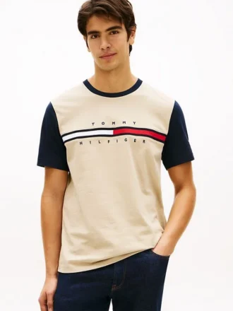 Flag Logo Contrast Sleeve T-Shirt