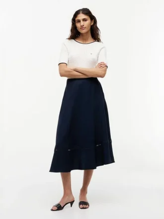 Flag Logo Trim Midi Skirt