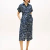 Flag Print Belted Linen Midi Shirtdress Flag Print Belted Linen Midi Shirtdress