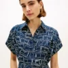 Flag Print Belted Linen Midi Shirtdress Flag Print Belted Linen Midi Shirtdress