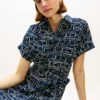 Flag Print Belted Linen Midi Shirtdress Flag Print Belted Linen Midi Shirtdress