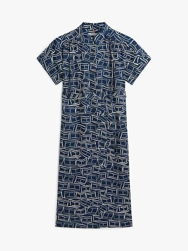 Flag Print Belted Linen Midi Shirtdress Flag Print Belted Linen Midi Shirtdress