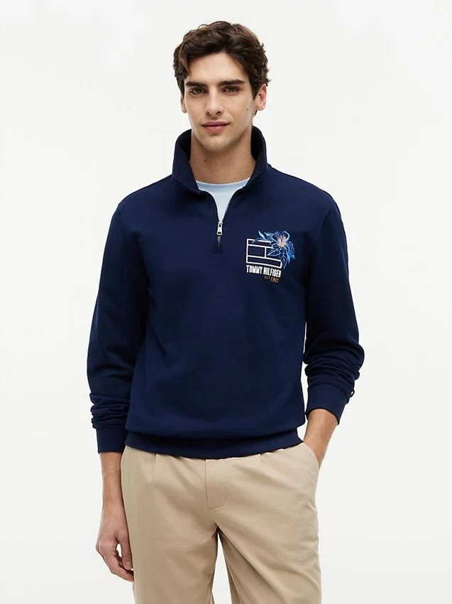 Floral Logo Quarter-Zip Polo Sweatshirt Floral Logo Quarter-Zip Polo Sweatshirt