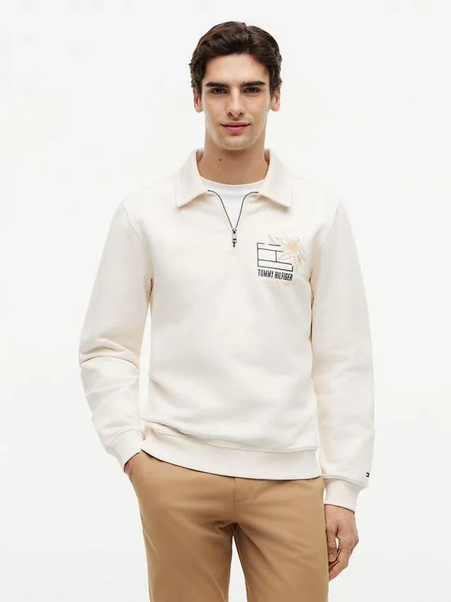 Floral Logo Quarter-Zip Polo Sweatshirt Floral Logo Quarter-Zip Polo Sweatshirt