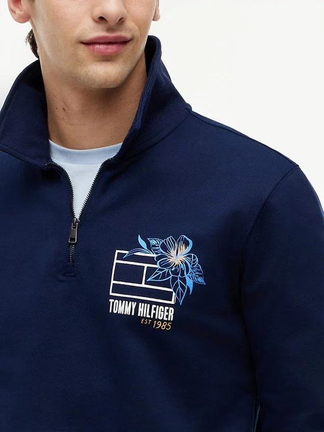 Floral Logo Quarter-Zip Polo Sweatshirt Floral Logo Quarter-Zip Polo Sweatshirt