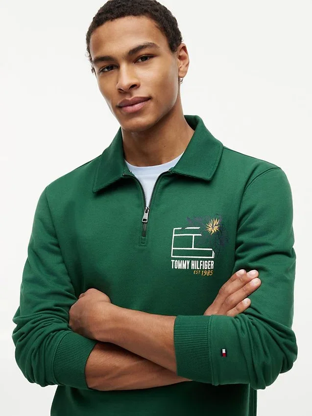 Floral Logo Quarter-Zip Polo Sweatshirt Floral Logo Quarter-Zip Polo Sweatshirt