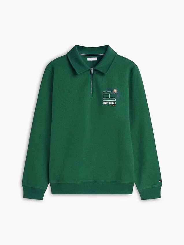 Floral Logo Quarter-Zip Polo Sweatshirt Floral Logo Quarter-Zip Polo Sweatshirt