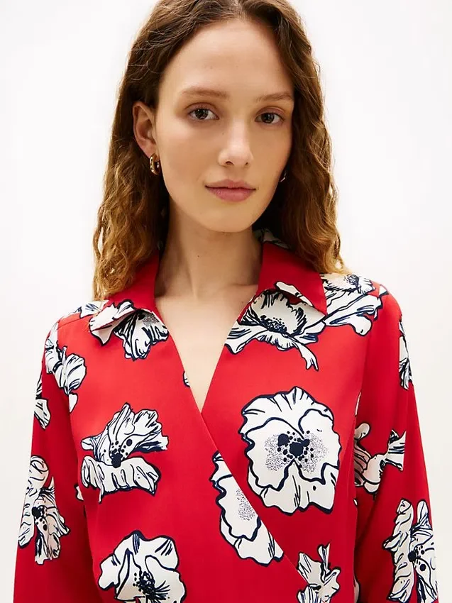 Floral Print Crepe Wrap Dress Floral Print Crepe Wrap Dress