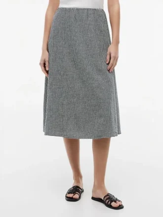 Gingham Linen-Blend Midi Skirt