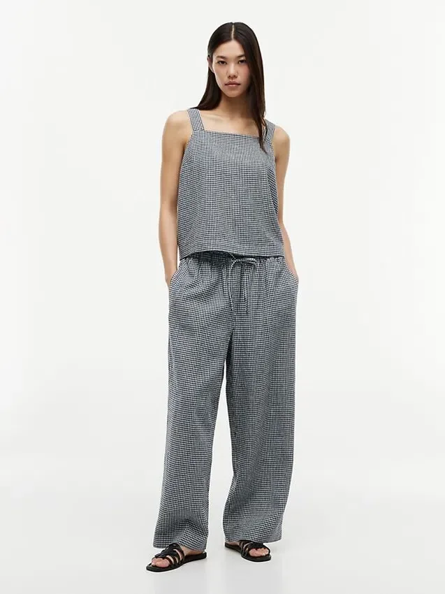 Gingham Linen-Blend Pull-On Pant Gingham Linen-Blend Pull-On Pant