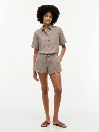 Gingham Linen-Blend Pull-On Short