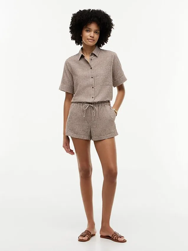 Gingham Linen-Blend Pull-On Short Gingham Linen-Blend Pull-On Short