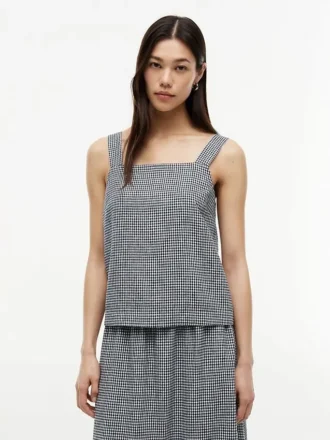 Gingham Linen-Blend Tank Top