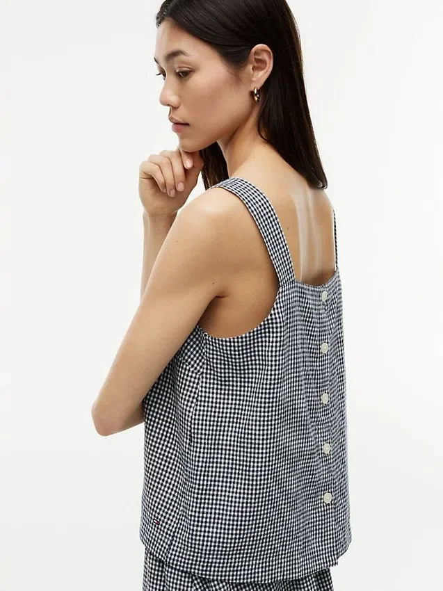 Gingham Linen-Blend Tank Top Gingham Linen-Blend Tank Top