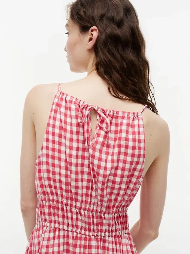 Gingham Shirred Linen-Blend Midi Dress Gingham Shirred Linen-Blend Midi Dress