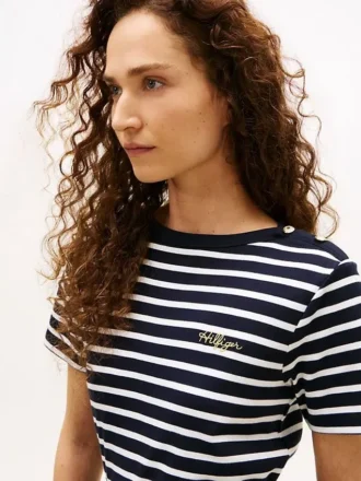 Gold-Button Cotton Interlock T-Shirt