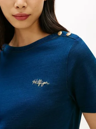 Gold-Button Cotton Interlock T-Shirt
