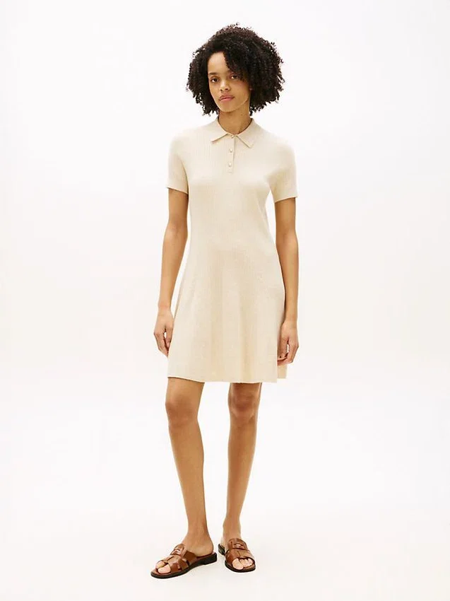 Gold-Button Rib Knit Polo Mini Dress Gold-Button Rib Knit Polo Mini Dress