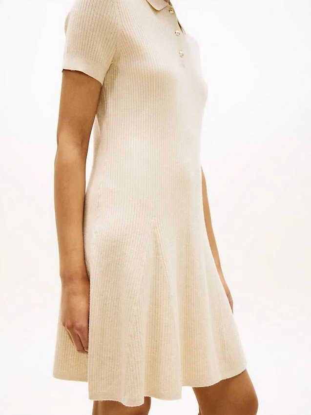 Gold-Button Rib Knit Polo Mini Dress Gold-Button Rib Knit Polo Mini Dress