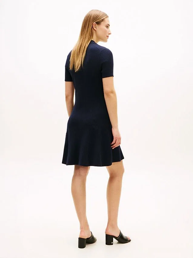 Gold-Button Rib Knit Polo Mini Dress Gold-Button Rib Knit Polo Mini Dress