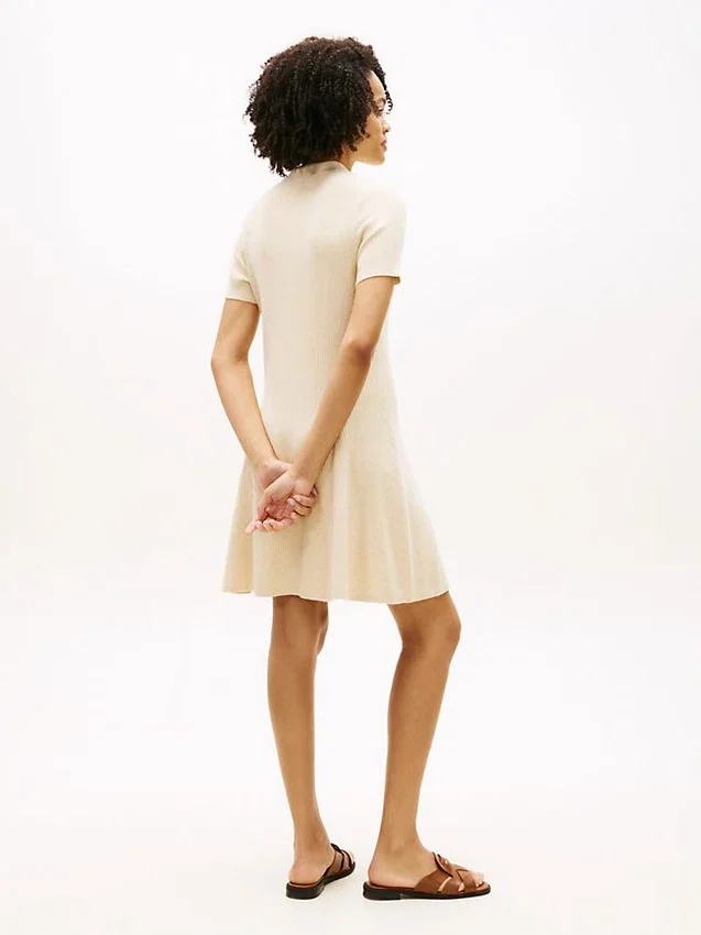 Gold-Button Rib Knit Polo Mini Dress Gold-Button Rib Knit Polo Mini Dress
