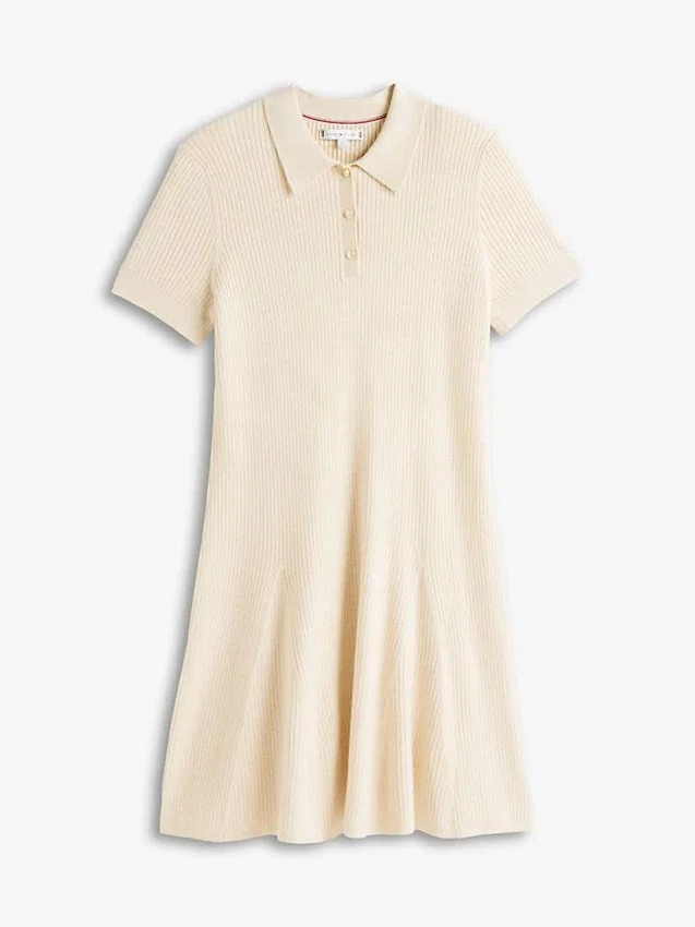 Gold-Button Rib Knit Polo Mini Dress Gold-Button Rib Knit Polo Mini Dress