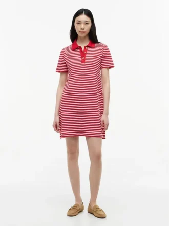 Gold-Button Striped Interlock Polo Dress