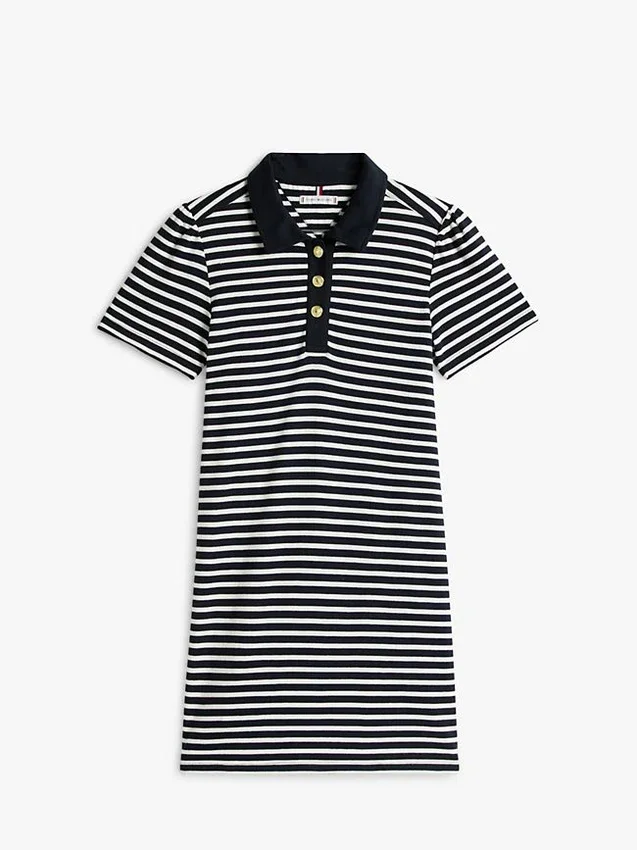 Gold-Button Striped Interlock Polo Dress Gold-Button Striped Interlock Polo Dress